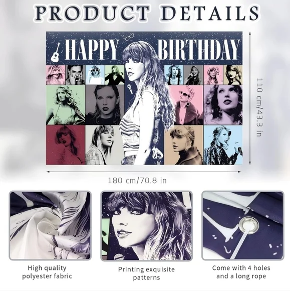 Taylor Swift Birthday Backdrop 5ftx3ft - Picture 2 of 3